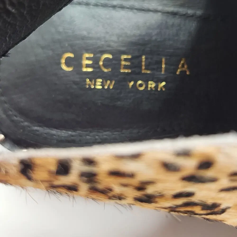 Cecelia New York Gianna Leopard Print Calf Hair Wedge Sandal Women Size 8M